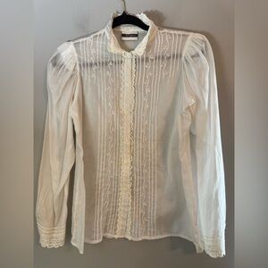 Vintage Neiman Marcus White Lace Detail Button Down Blouse Size XS/S